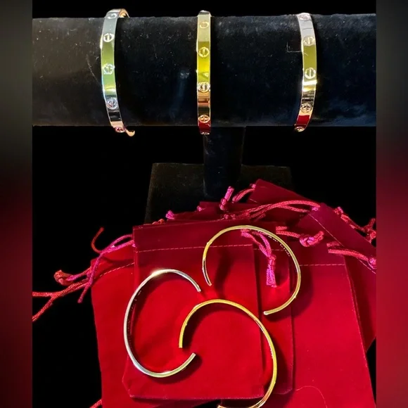 WHAT is Love Titanium Cuff Bracelet - Silver, Gold and Rose Gold 7” Adju… - Picture 2 of 9